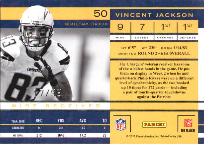 2011 Playoff Contenders Playoff Ticket #50 Vincent Jackson back image
