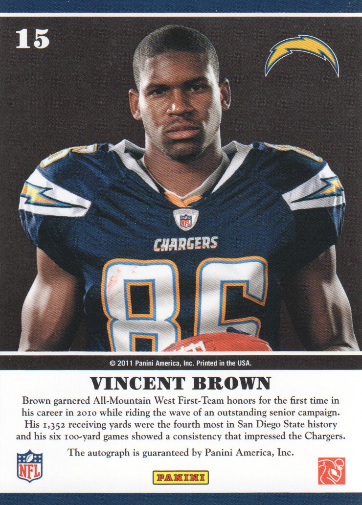 2011 Playoff Contenders Rookie Ink #15 Vincent Brown/100* back image