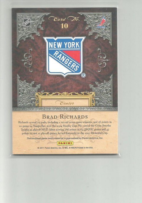 2011-12 Crown Royale Lords of the NHL Materials #10 Brad Richards back image