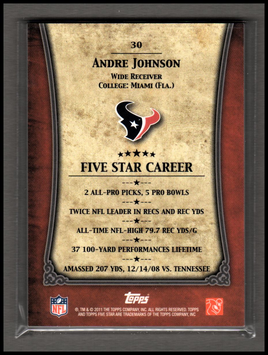 2011 Topps Five Star #30 Andre Johnson back image