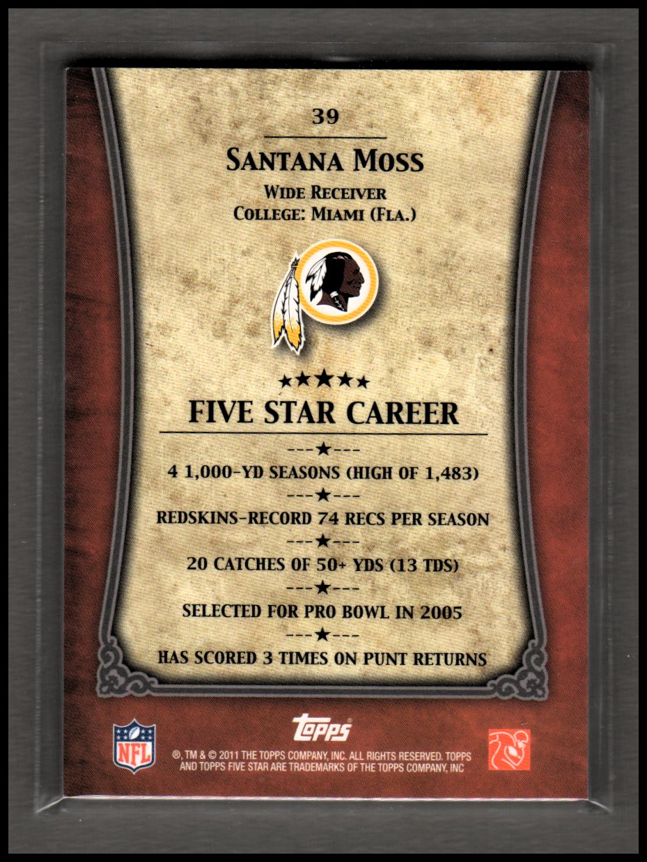 2011 Topps Five Star #39 Santana Moss back image