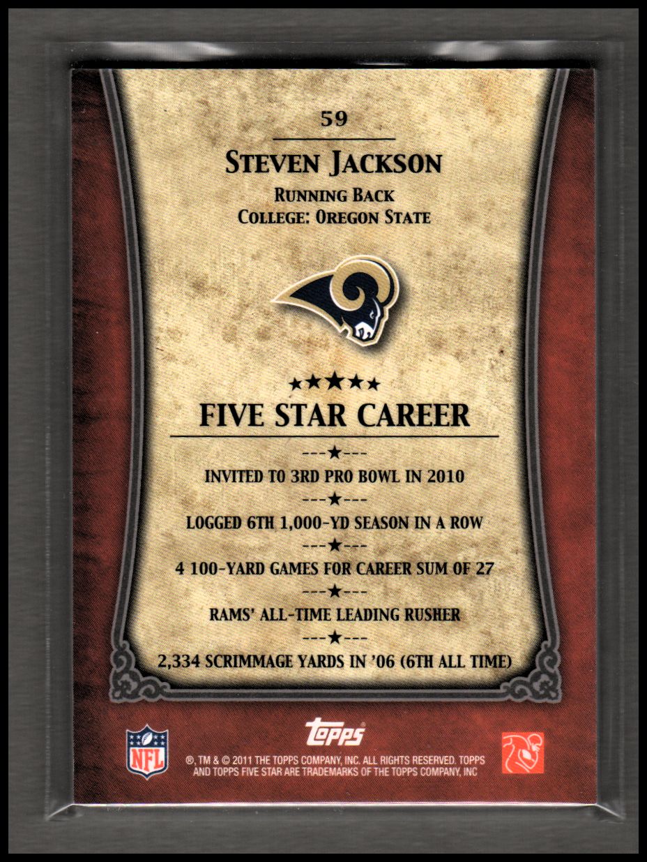 2011 Topps Five Star #59 Steven Jackson back image
