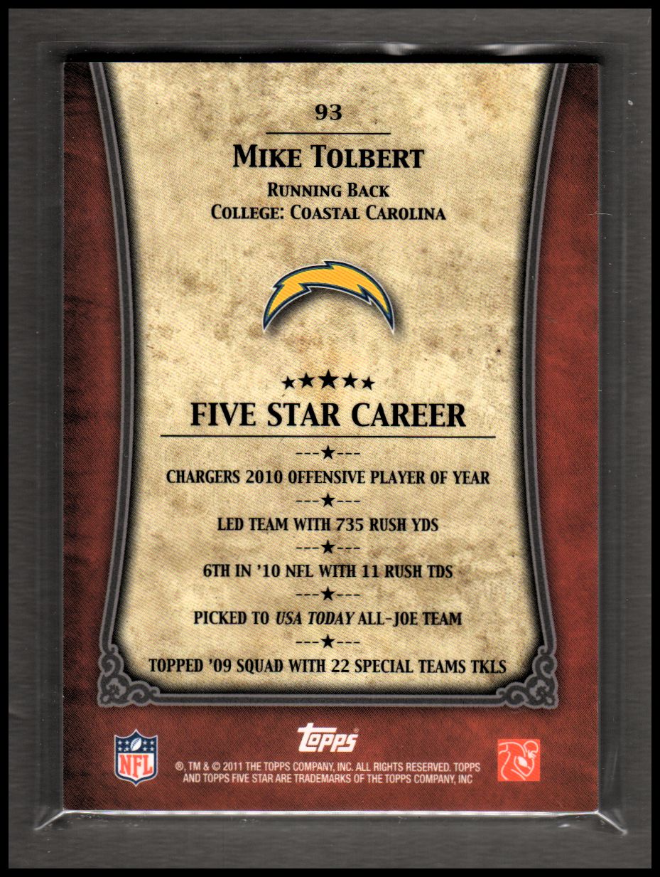 2011 Topps Five Star #93 Mike Tolbert back image