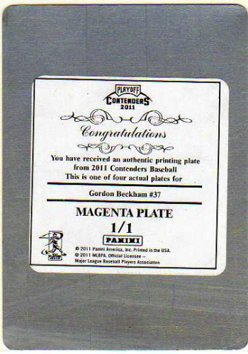 2011 Playoff Contenders Printing Plates Magenta #37 Gordon Beckham back image