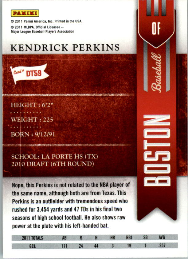 2011 Playoff Contenders Draft Ticket #DT59 Kendrick Perkins back image