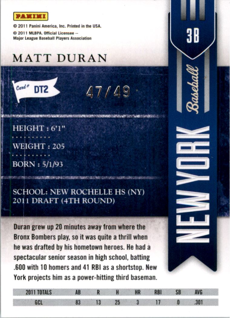 2011 Playoff Contenders Draft Ticket Artist's Proof #DT2 Matt Duran back image
