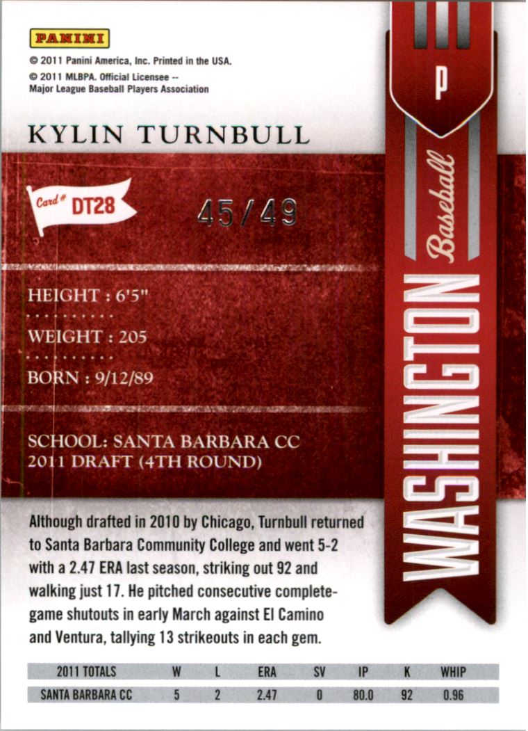 2011 Playoff Contenders Draft Ticket Artist's Proof #DT28 Kylin Turnbull back image