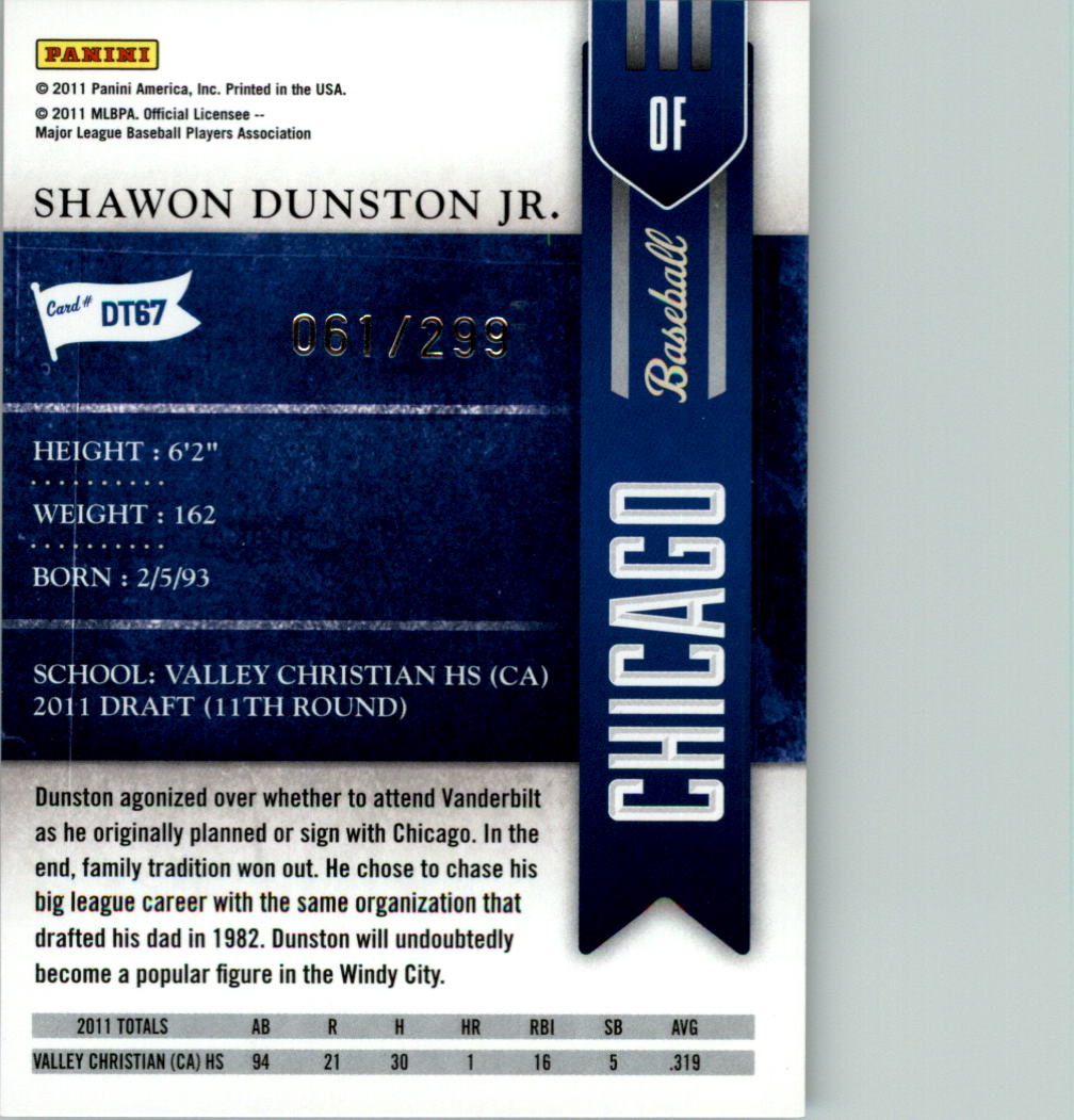 2011 Playoff Contenders Draft Ticket Crystal Collection #DT67 Shawon Dunston Jr. back image