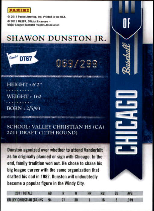 2011 Playoff Contenders Draft Ticket Crystal Collection #DT67 Shawon Dunston Jr. back image