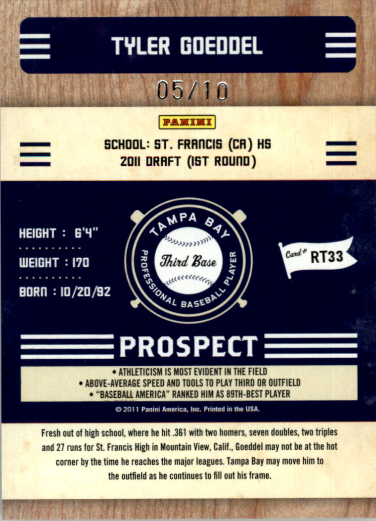 2011 Playoff Contenders Prospect Ticket 1st Day Proof #RT33 Tyler Goeddel back image
