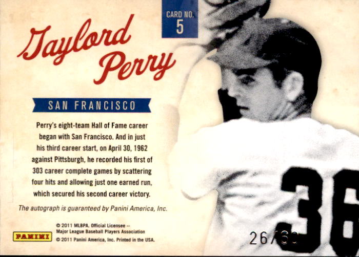 2011 Playoff Contenders Legendary Debuts Autographs #5 Gaylord Perry/60 back image