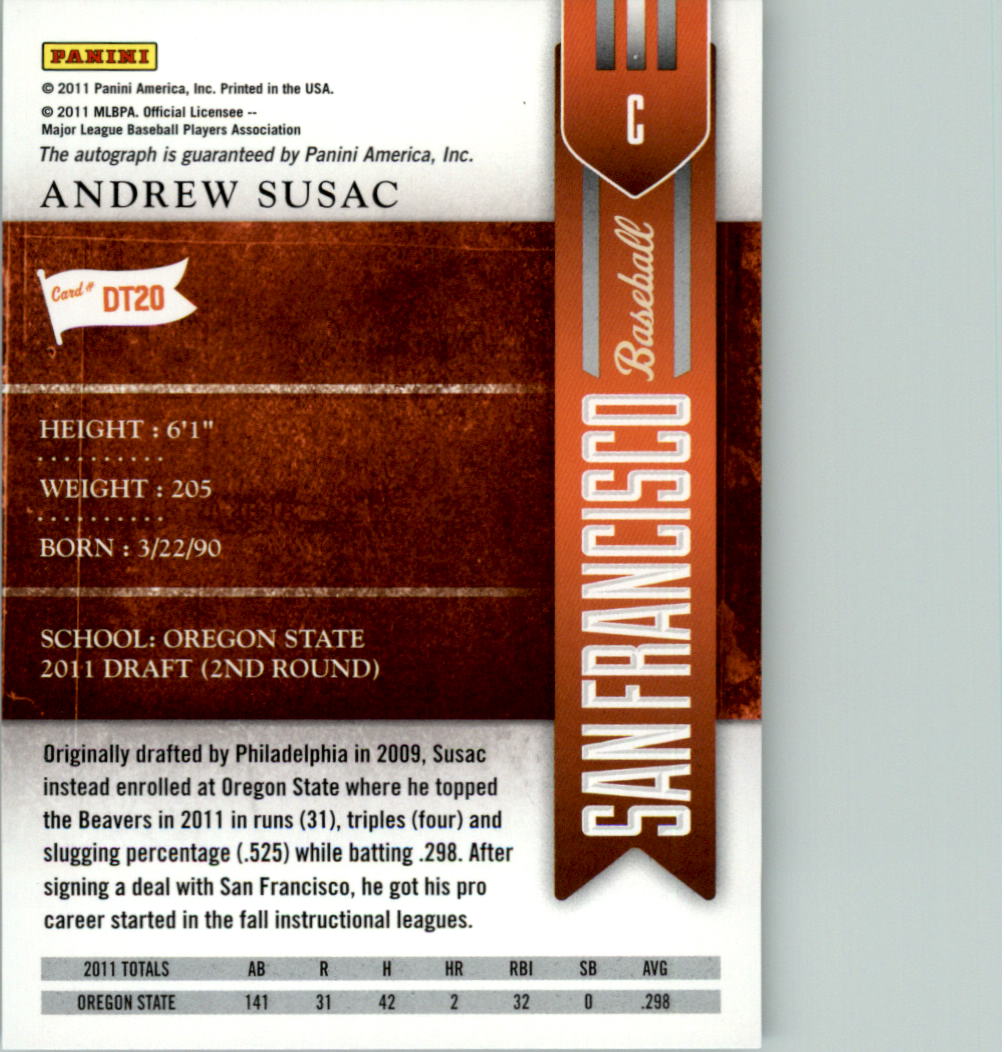 2011 Playoff Contenders Draft Ticket Autographs #DT20 Andrew Susac/259 * back image