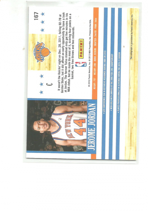 2011-12 Hoops Autographs #167 Jerome Jordan back image