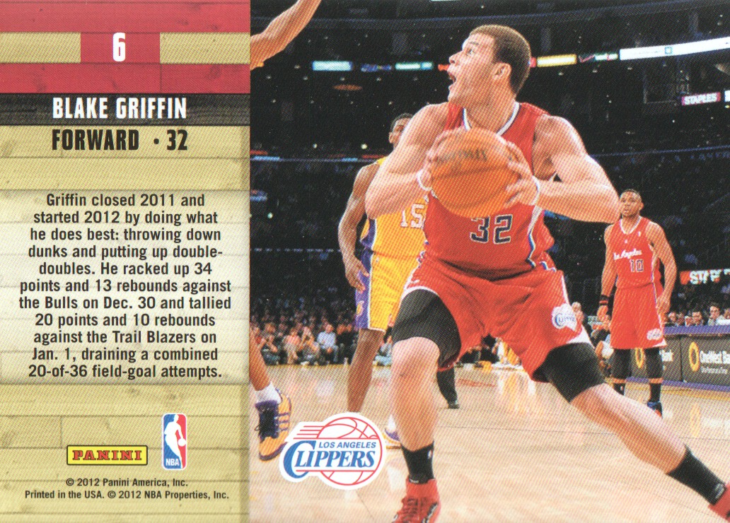 2011-12 Hoops Courtside #6 Blake Griffin back image