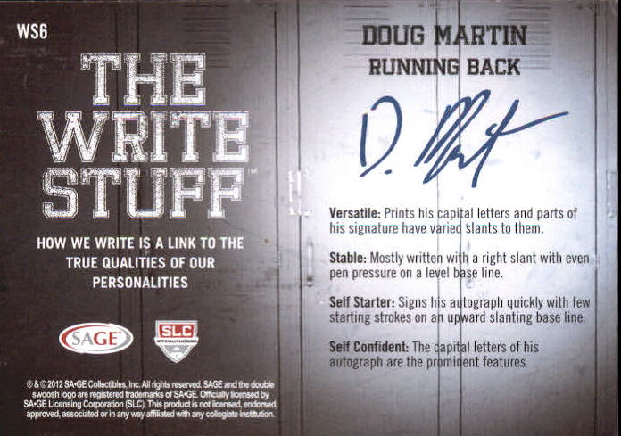 2012 SAGE HIT Write Stuff Gold #WS6 Doug Martin back image