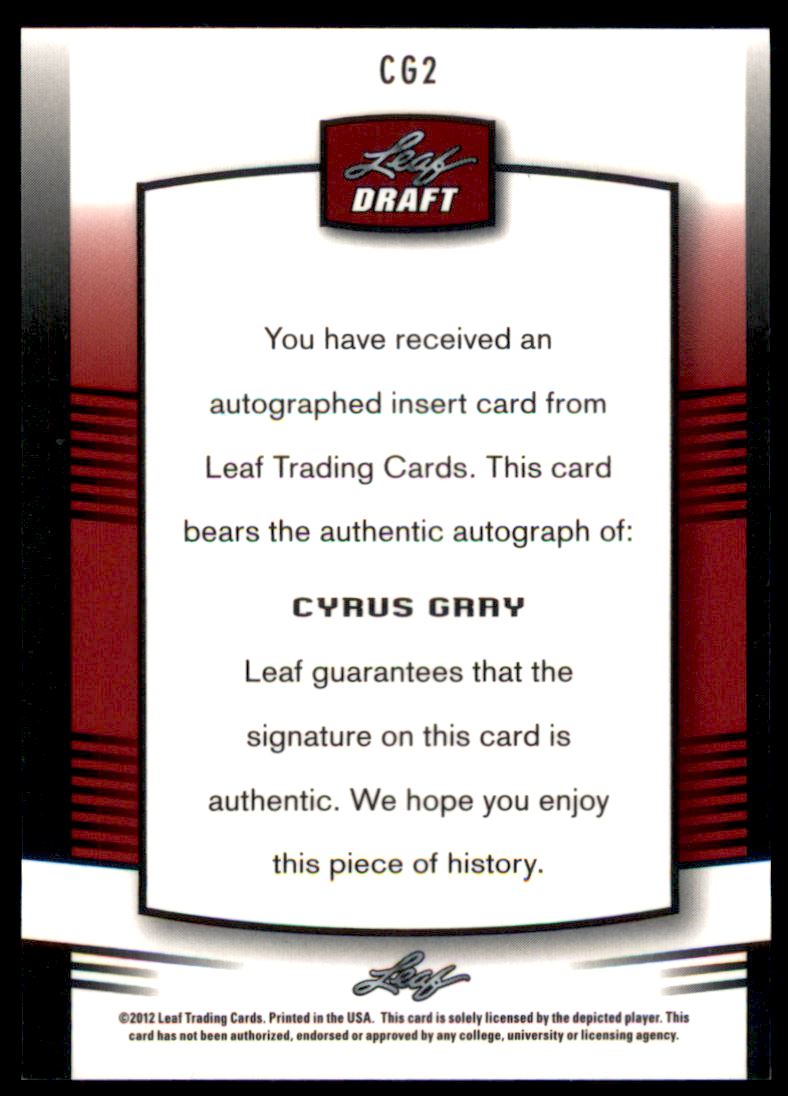 2012 Leaf Metal Draft #CG2 Cyrus Gray back image