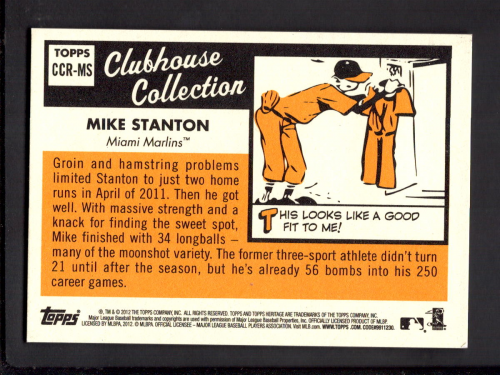 2012 Topps Heritage Clubhouse Collection Relics #MS1 Mike Stanton back image