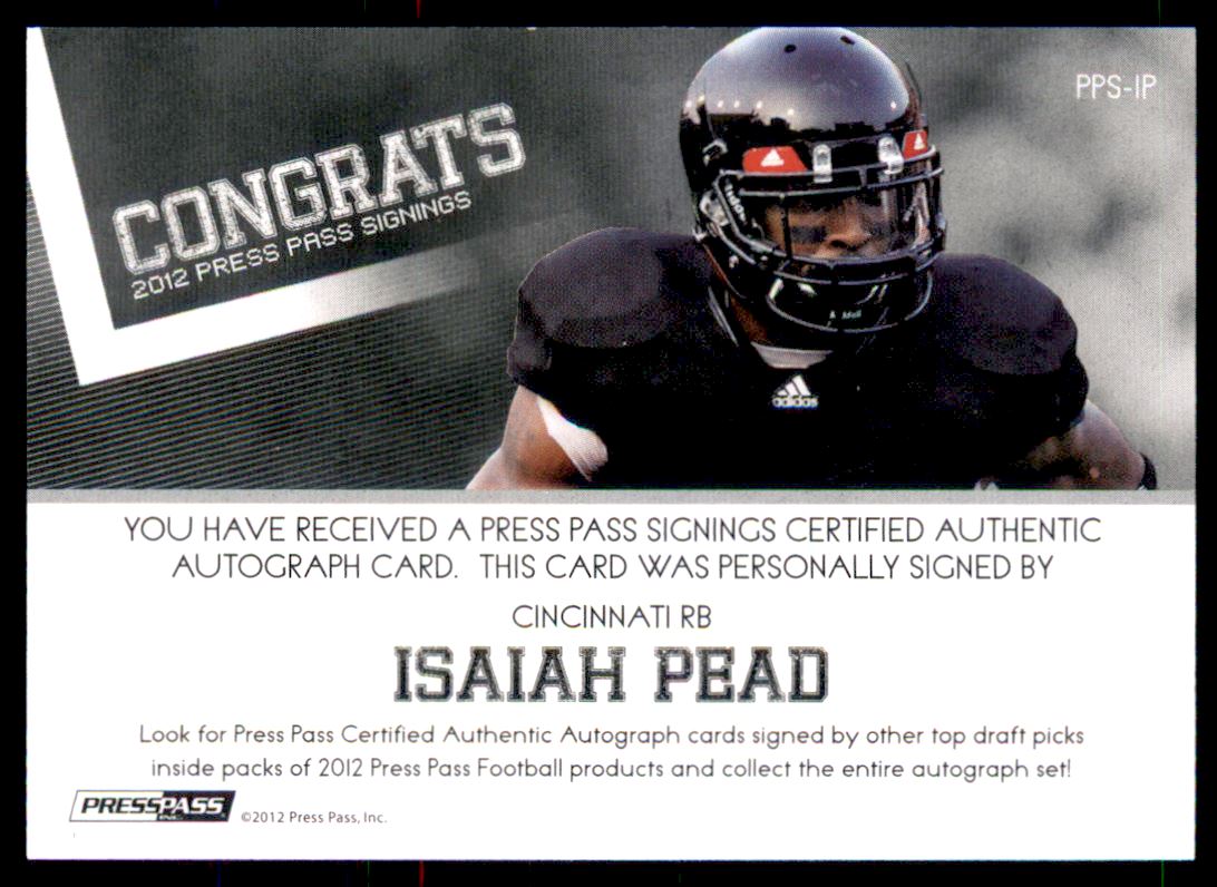 2012 Press Pass Autographs Bronze #PPSIP Isaiah Pead/99 back image