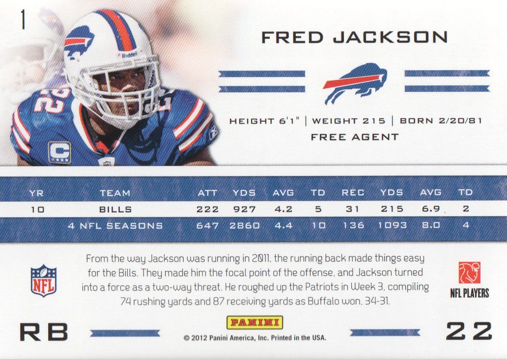 2011 Totally Certified #1 Fred Jackson back image