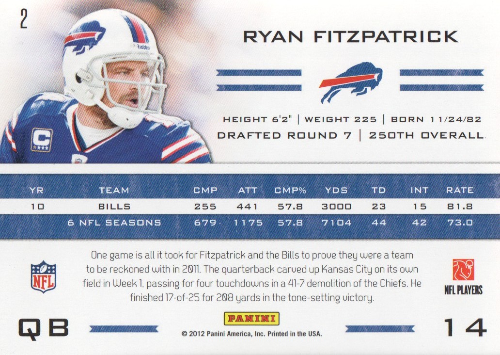 2011 Totally Certified #2 Ryan Fitzpatrick back image