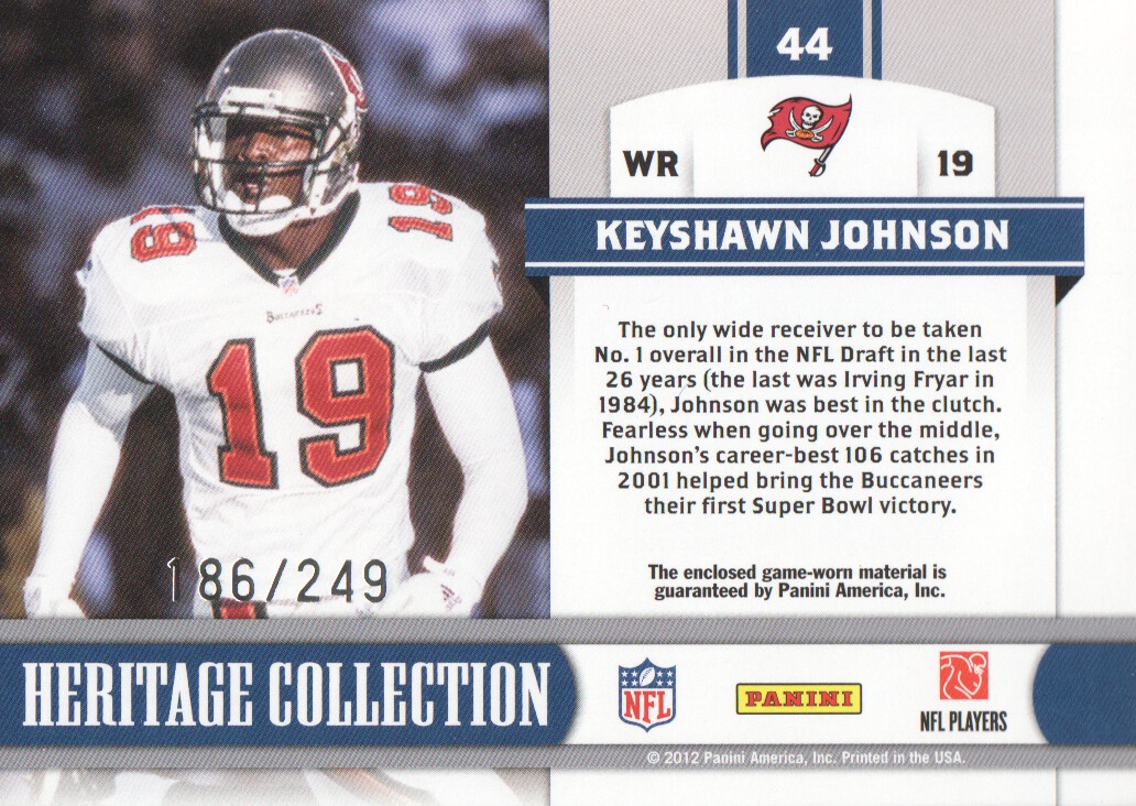 2011 Totally Certified Heritage Collection Jerseys #44 Keyshawn Johnson/249 back image