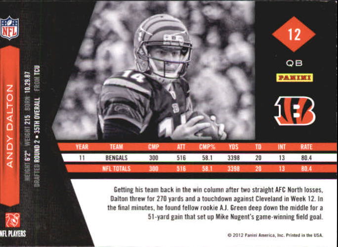 2011 Panini Pepsi Rookie of the Week #12 Andy Dalton Limited back image