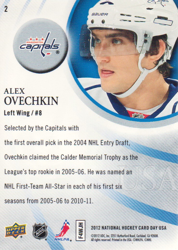 2011-12 Upper Deck National Hockey Card Day USA #2 Alexander Ovechkin back image