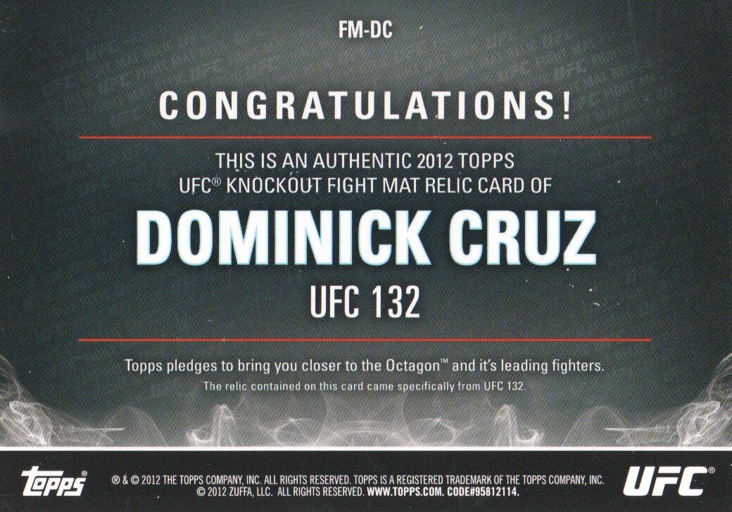 2012 Topps UFC Knockout Fight Mat Relics #FMDC Dominick Cruz back image