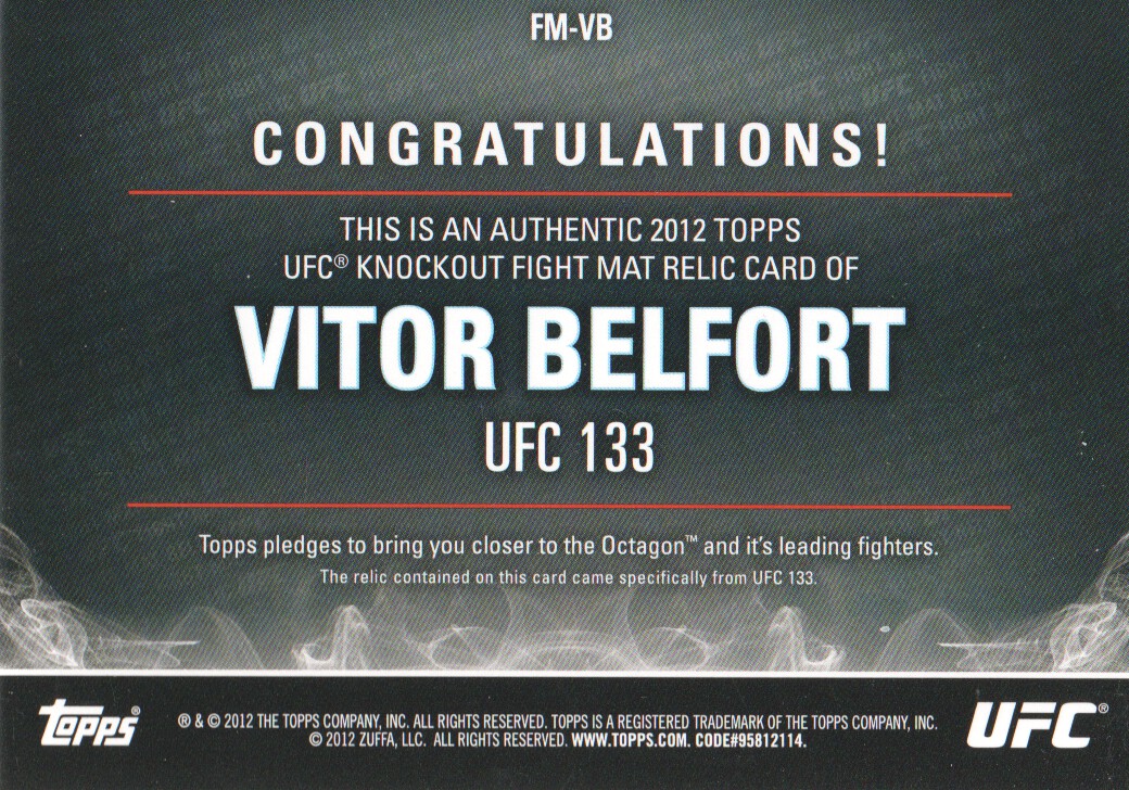 2012 Topps UFC Knockout Fight Mat Relics #FMVB Vitor Belfort back image
