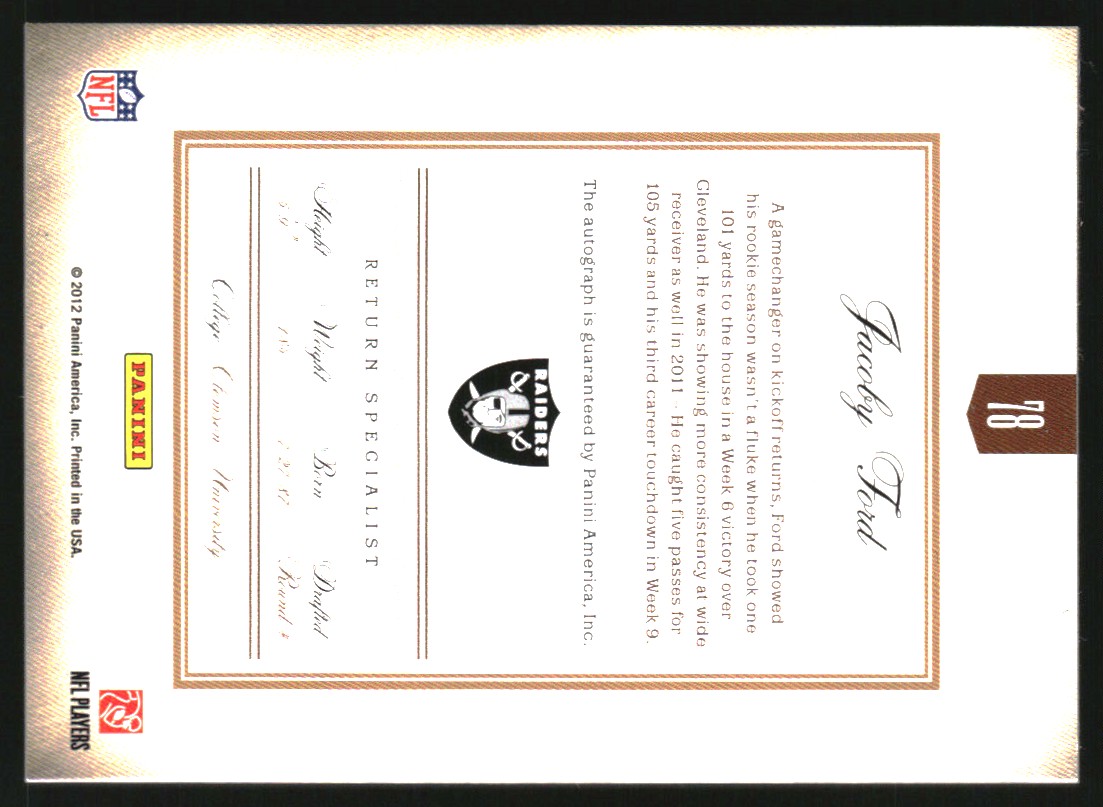 2011 Prime Signatures Autographs Bronze #78 Jacoby Ford/75