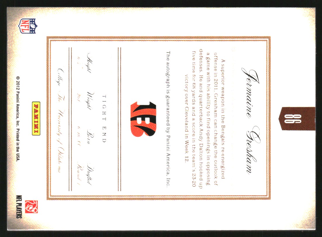 2011 Prime Signatures Autographs Gold #86 Jermaine Gresham/25