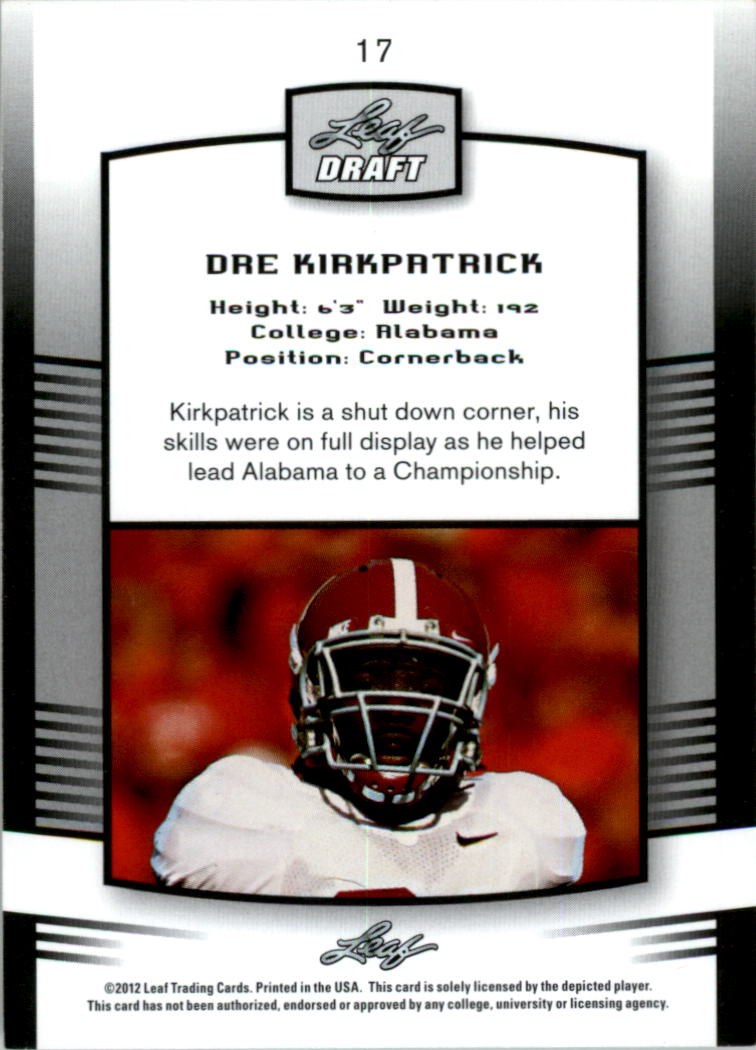 2012 Leaf Draft Gold #17 Dre Kirkpatrick back image