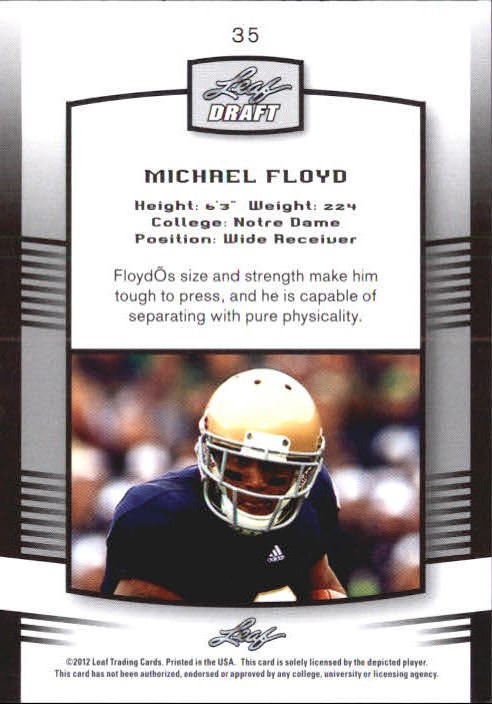 2012 Leaf Draft Gold #35 Michael Floyd back image