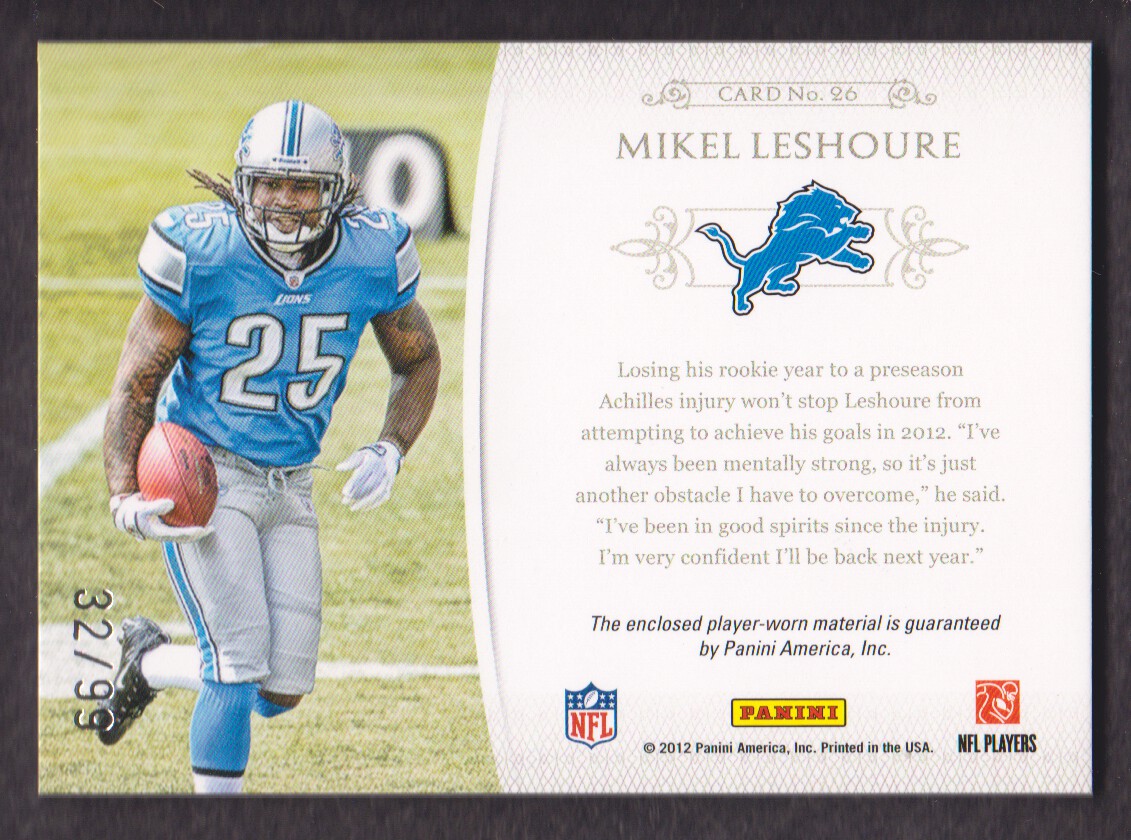 2011 Playoff National Treasures NFL Gear Triple #26 Mikel Leshoure back image