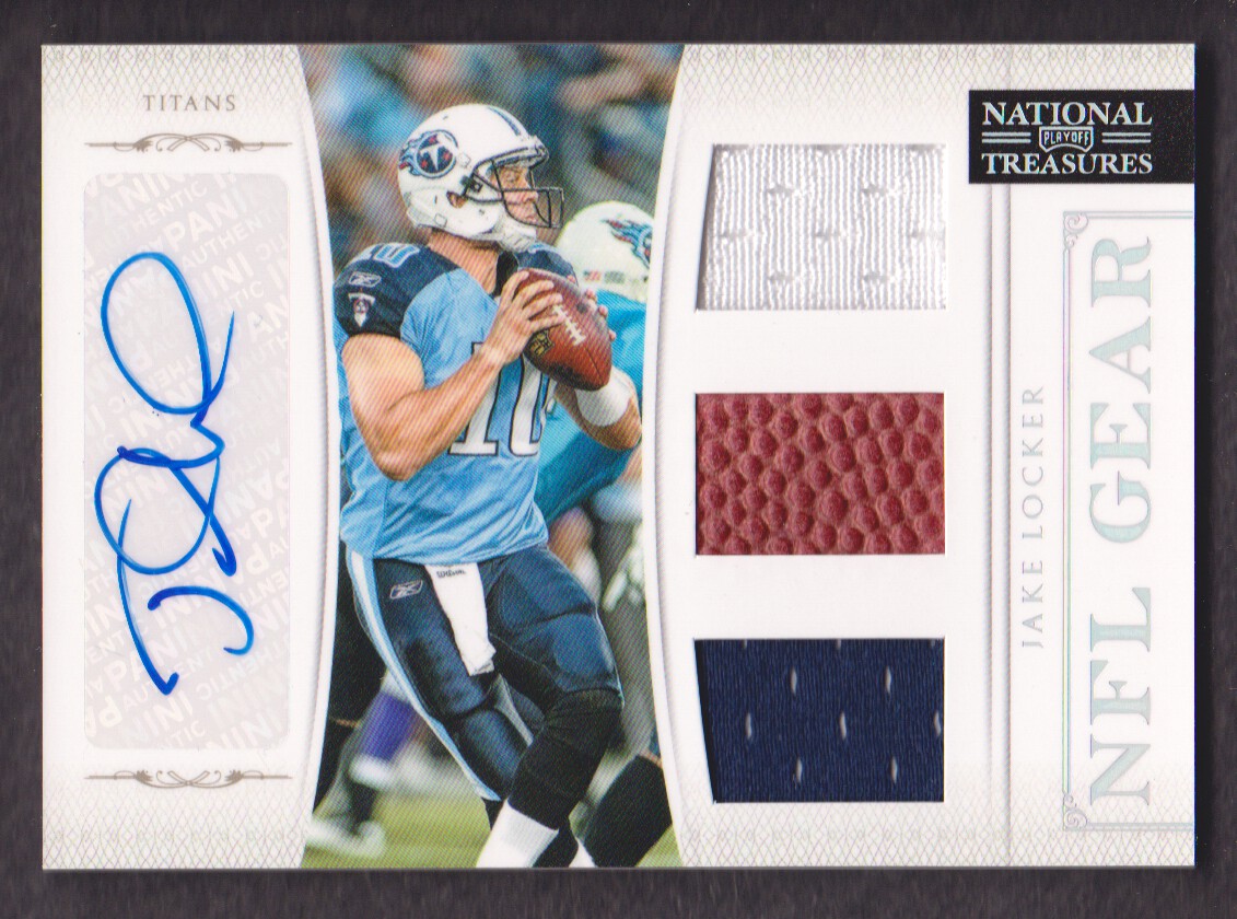 2011 Playoff National Treasures NFL Gear Triple Signatures #15 Jake Locker/49