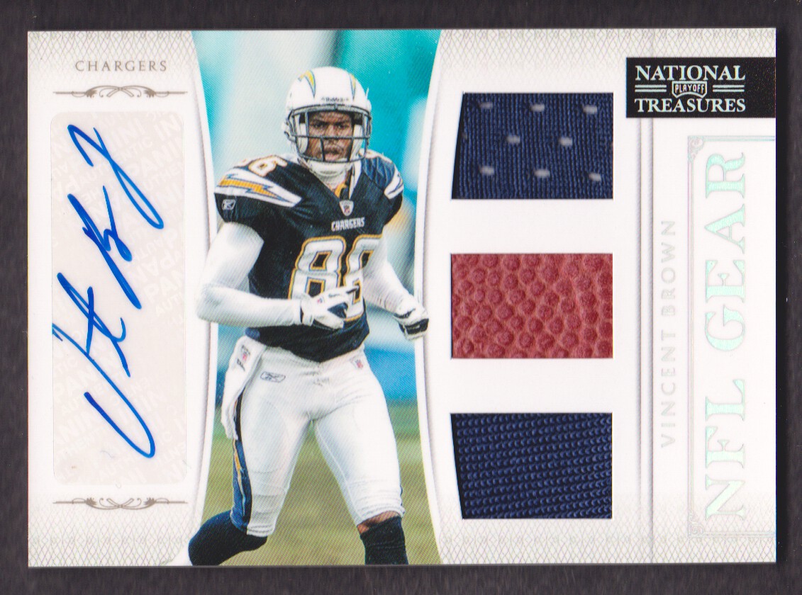 2011 Playoff National Treasures NFL Gear Triple Signatures #35 Vincent Brown/49