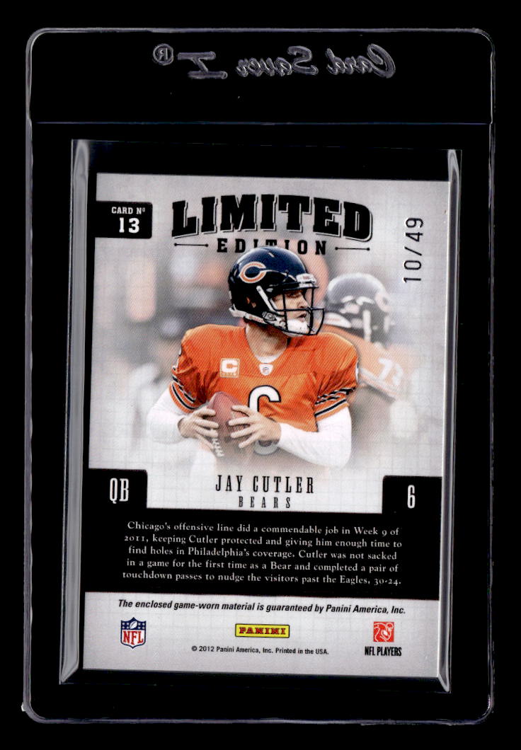 2011 Panini Playbook Limited Edition Materials #13 Jay Cutler back image