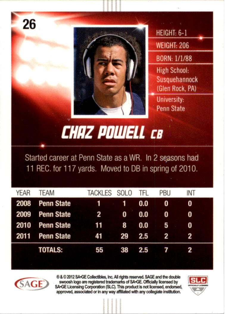 2012 SAGE HIT Red #26 Chaz Powell back image
