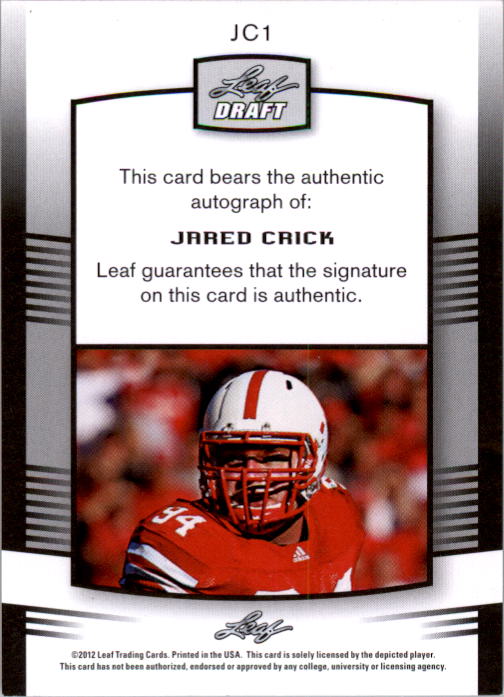 2012 Leaf Draft Autographs Red #JC1 Jared Crick back image