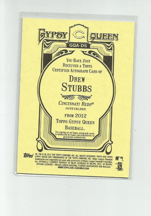 2012 Topps Gypsy Queen Autographs #DS Drew Stubbs back image