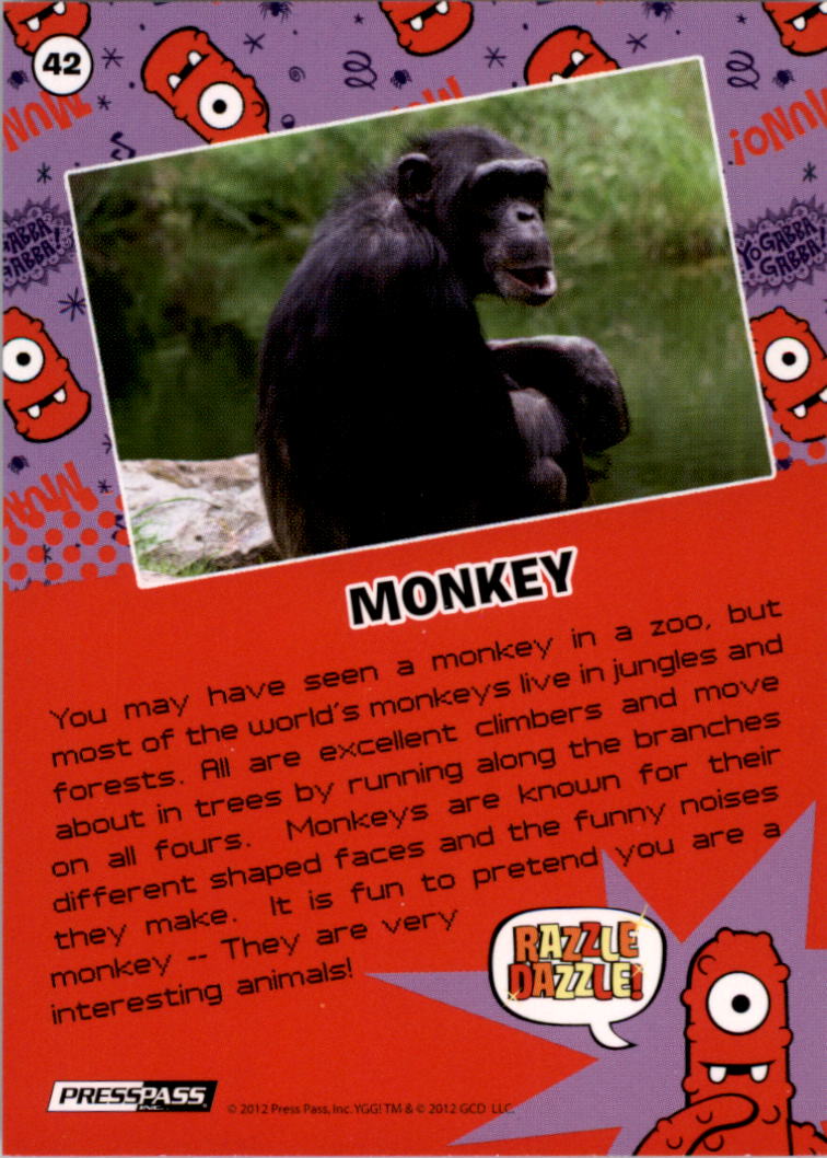 2012 Press Pass Yo Gabba Gabba #42 Play Pretend With Muno - Monkey back image