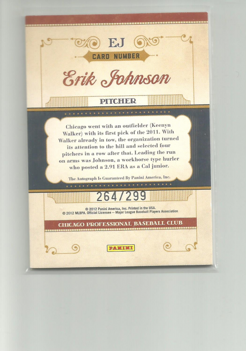2011 Prime Cuts Prospect Signatures #EJ Erik Johnson back image