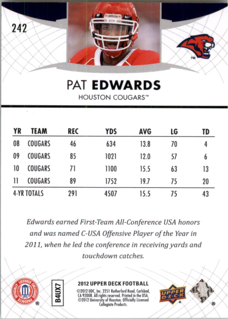 2012 Upper Deck Sepia Glossy #242 Patrick Edwards back image