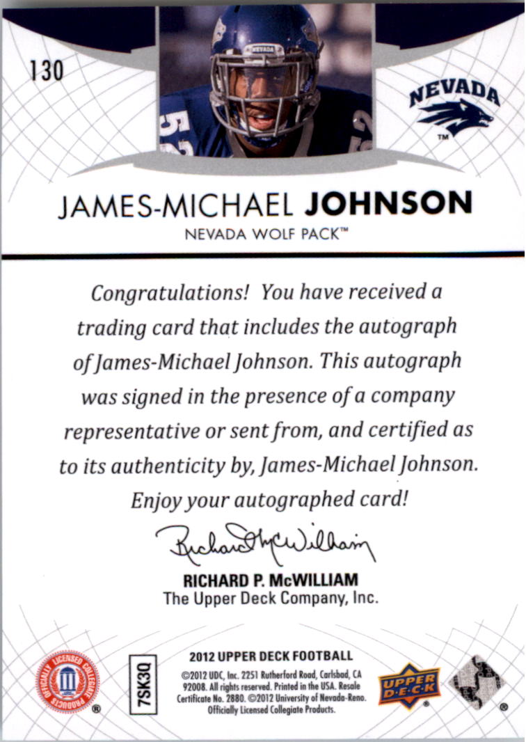 2012 Upper Deck Rookie Autographs #130 James-Michael Johnson back image