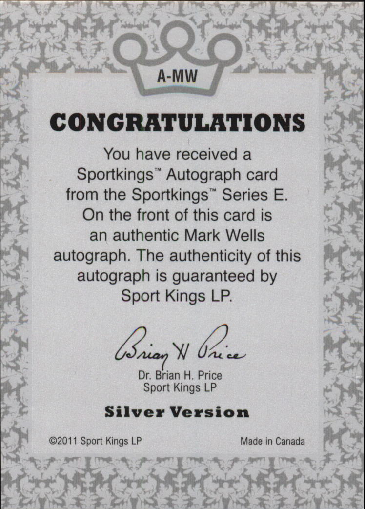 2012 Sportkings Autographs Silver #AMW Mark Wells/130* back image