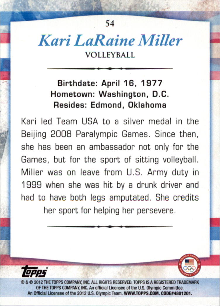 2012 Topps U.S. Olympic Team #54 Kari LaRaine Miller back image