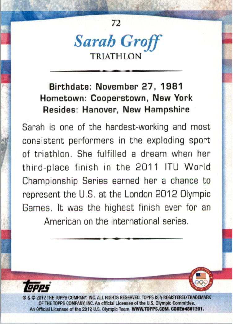 2012 Topps U.S. Olympic Team #72 Sarah Groff back image