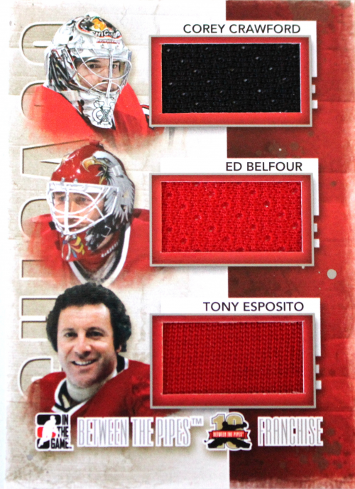 2011-12 Between The Pipes Franchise Jerseys Silver #F05 Corey Crawford/Ed Belfour/Tony Esposito