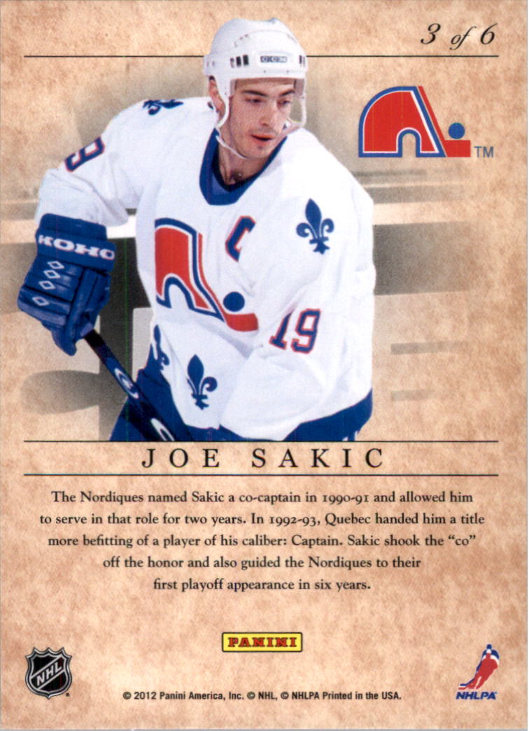 2011-12 Elite Series Joe Sakic #3 Joe Sakic back image