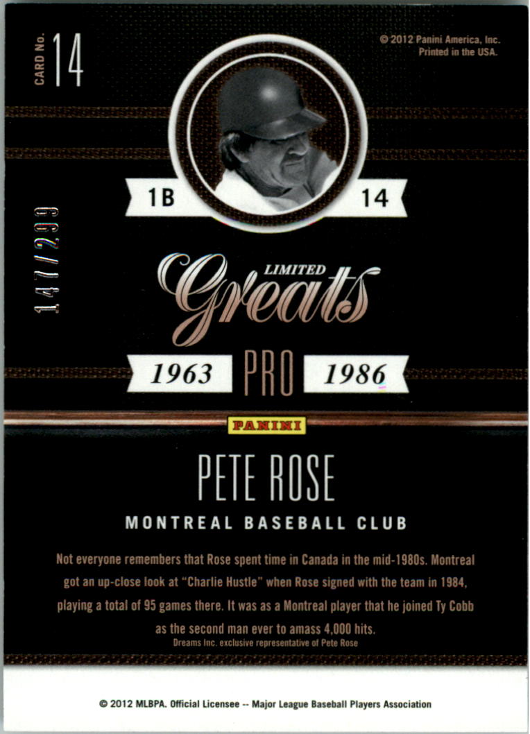 2011 Limited Greats #14 Pete Rose back image